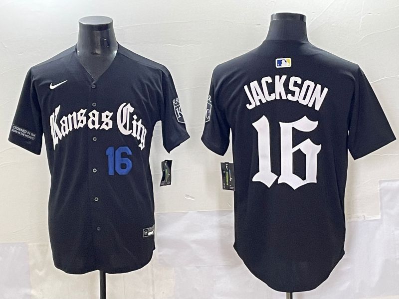 Men 2025 Kansas City Royals #16 Jackson Black Five generations Joint Name Nike MLB Jersey style 6->kansas city royals->MLB Jersey